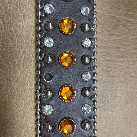 BHW Western Amber Bling Cowgirl Belt Gen Leather Sz L 36-38 Brown Silver Rodeo - Picture 16 of 16